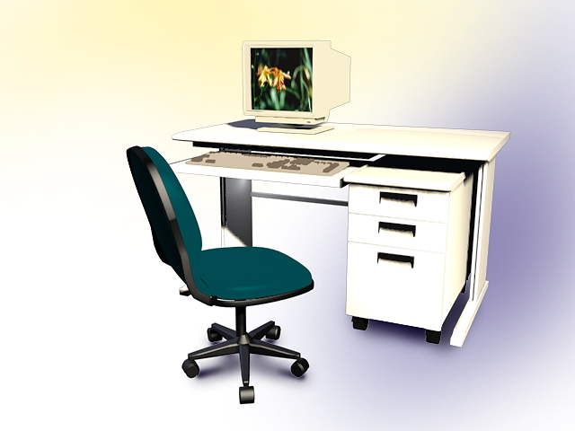 Computer desk with computer inside 3d rendering