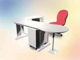 L shaped office desk with chair 3d model preview
