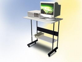 Small computer table with computer 3d preview