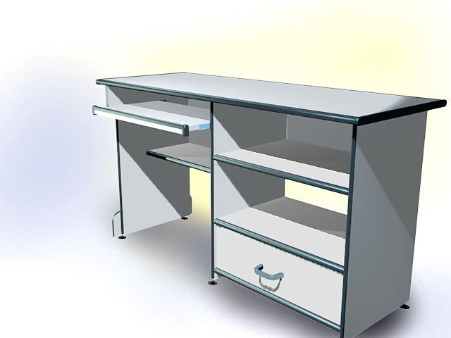White computer desk with drawers 3d rendering