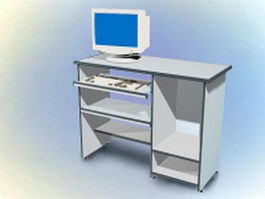 Computer desk with desktop computer 3d preview