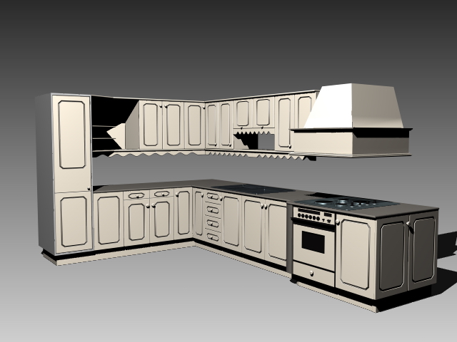 Classic l kitchen design 3d rendering