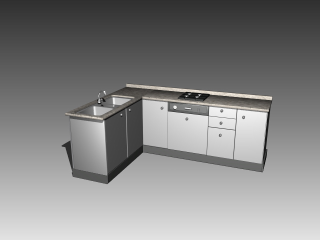 L Shaped Kitchen Cabinet 3d Model Cadnav, 3d Kitchen Cabinets Dwg