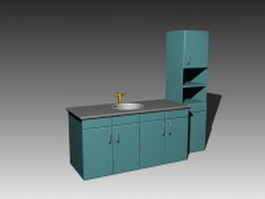 Kitchen sink cabinet with tall cabinet 3d model preview