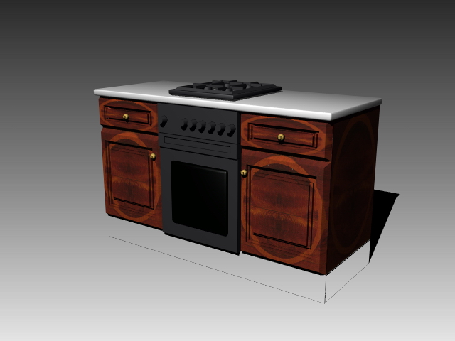 Vintage stove cabinet 3d rendering