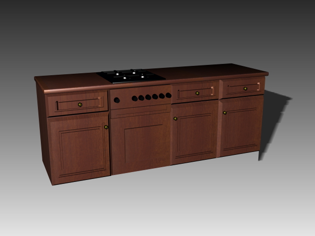 Kitchen countertop stove 3d rendering