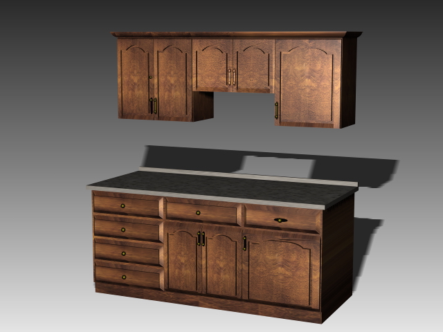 Antique kitchen cabinets 3d rendering
