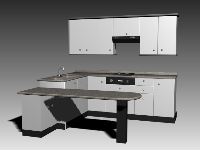 Silver kitchen cabinet 3d rendering