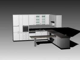 Modern L kitchen cabinets 3d model preview