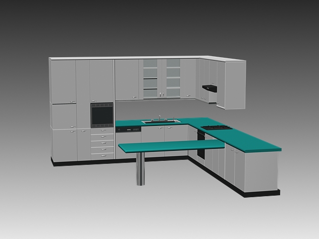 Modern L kitchen cabinets 3d rendering