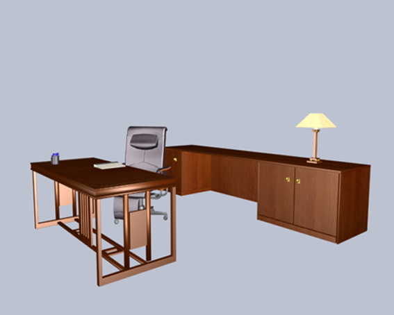 Classic office desk and cabinet 3d rendering