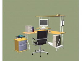 L-shaped office computer workstation 3d preview