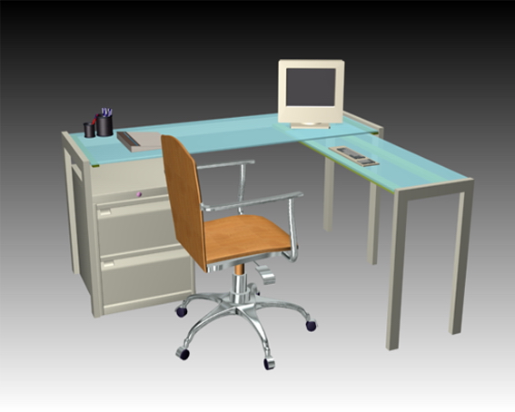 Office computer workstation units 3d rendering
