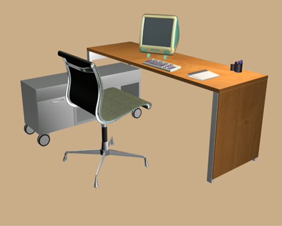 Office desk workstation 3d rendering