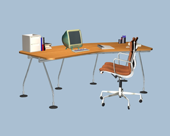 Modern office desk furniture sets 3d rendering