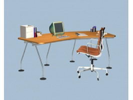Modern office desk furniture sets 3d preview