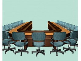 U shaped conference room furniture 3d model preview