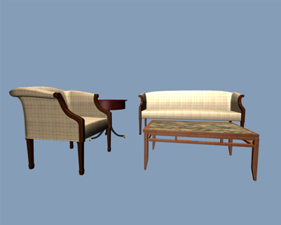 Vintage office sofa set 3d rendering