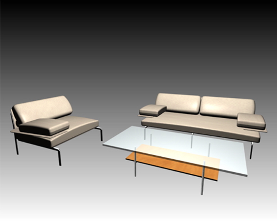 Home office sofa set 3d rendering