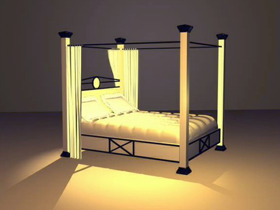 Four poster bed with curtains 3d rendering