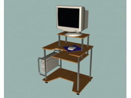 Simple computer table with computer 3d preview