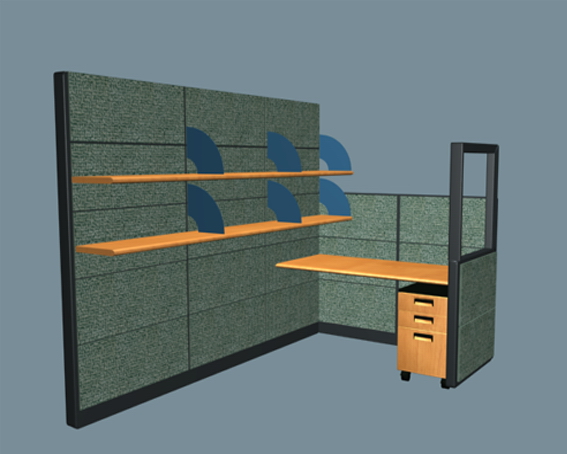 Office cubicle desk 3d rendering