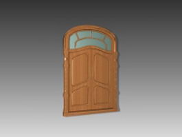 Traditional double door with transom 3d model preview