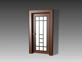 Wood grille glass door 3d model preview