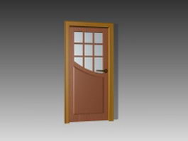 Wood door with glass panel 3d model preview