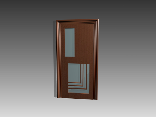Wood door with glass insert 3d rendering
