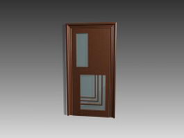 Wood door with glass insert 3d model preview