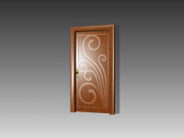 Wood door with flower paint 3d model preview