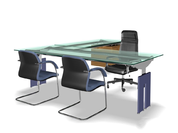 Glass office desk collection 3d rendering