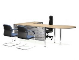 Luxury office desk with chairs 3d model preview
