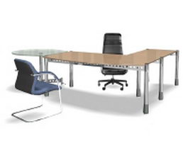 Office workspace desk sets 3d model preview