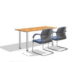 Office working table and chairs 3d model preview