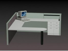 U shaped office workstation 3d preview