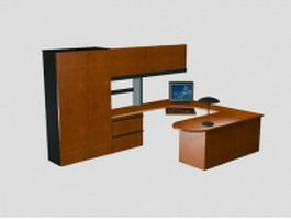 Office desk with hutch 3d model preview