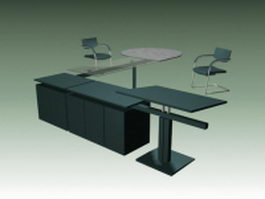 Modern office workstation table and chairs 3d preview
