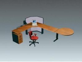 L shaped workstation table and chair 3d model preview