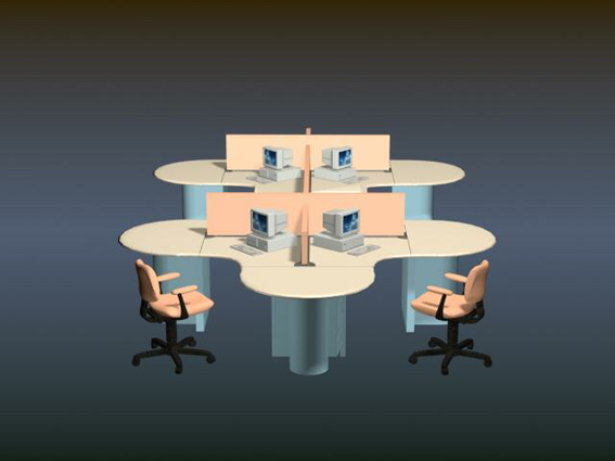 Office computer workstation and chairs 3d rendering