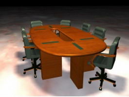 Office meeting desk and chairs 3d model preview