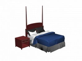 Retro bed and nightstand 3d model preview
