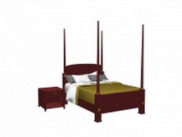 Four poster bed and nightstand 3d model preview
