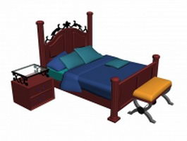 Solid wood bedroom sets 3d model preview