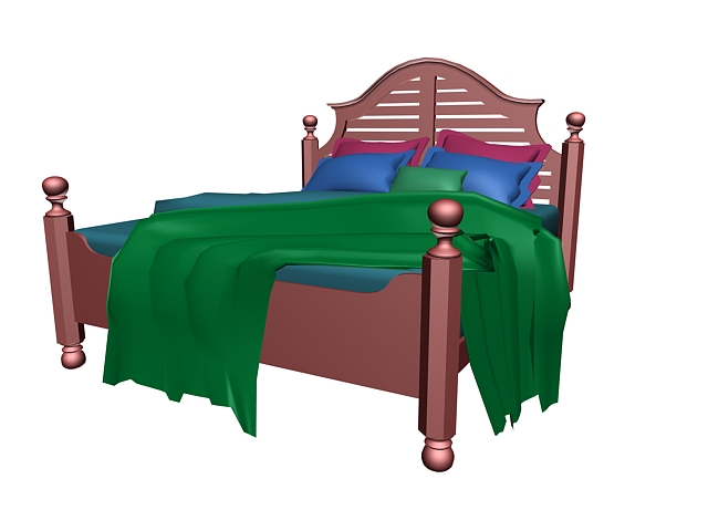 Antique traditional wood bed 3d rendering