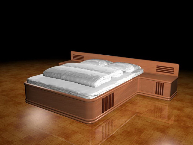 Platform bed with built in nightstands 3d rendering