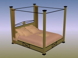Modern wood canopy bed 3d model preview