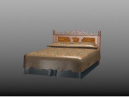 Double bed with decorative headboard 3d model preview