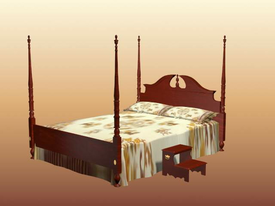 Victorian four poster bed 3d rendering